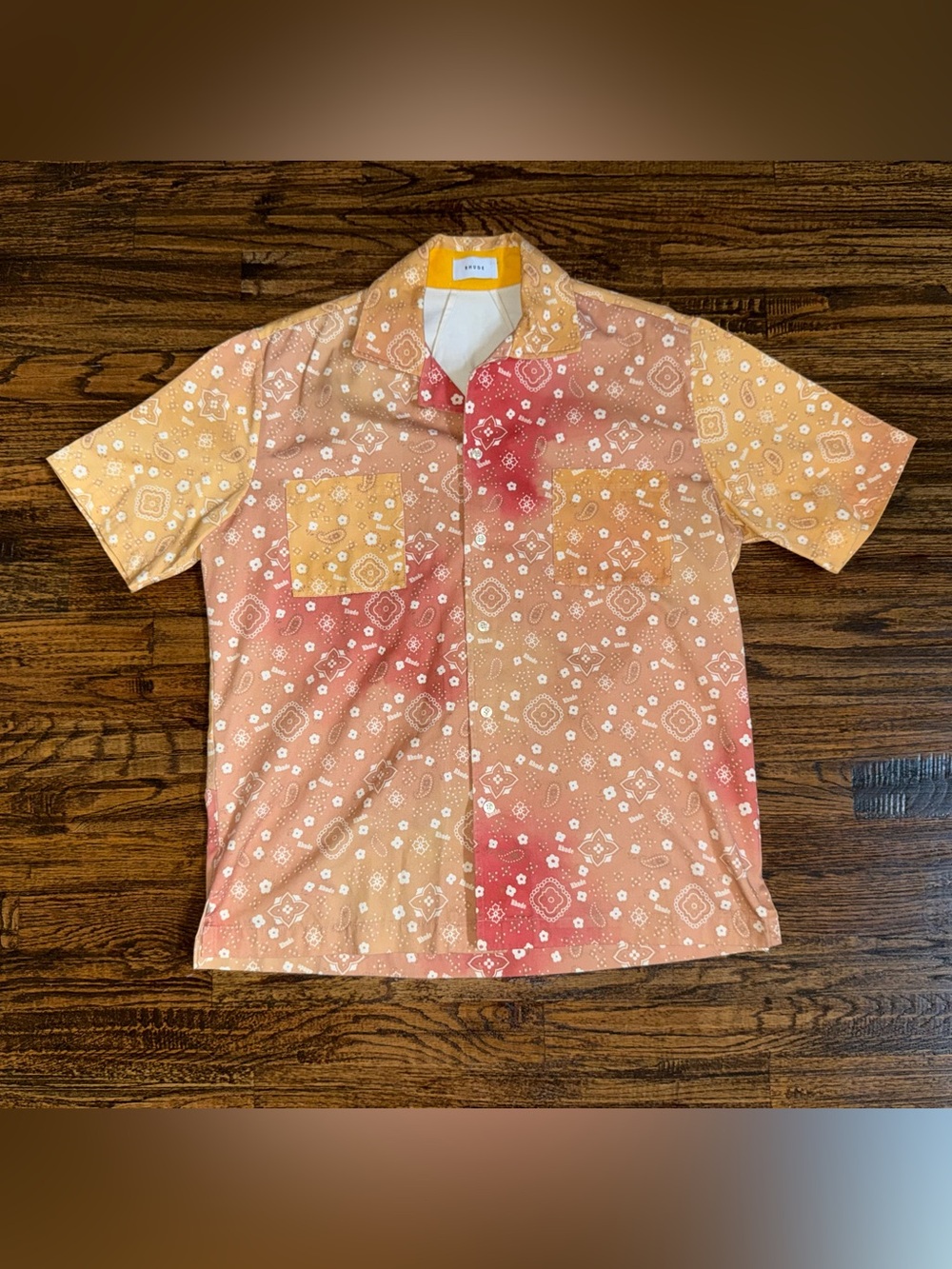 Rhude Amber Paisley Bandana Short-Sleeve Button-Up Shirt Size Medium